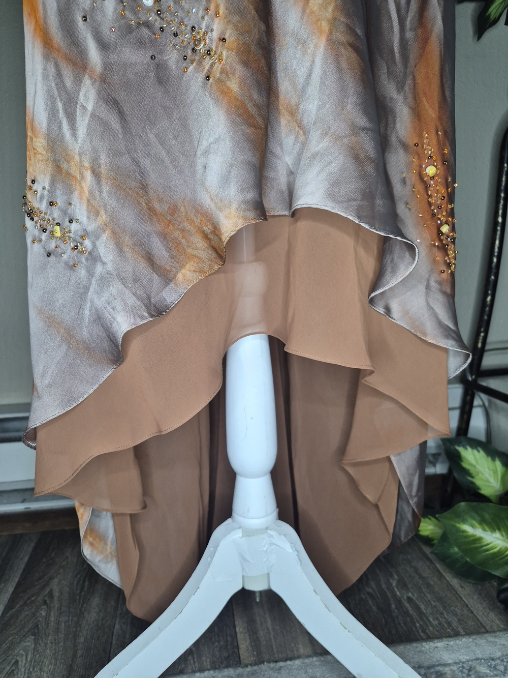 Satin High-Low Slip Dress in Rust and Taupe by Miss Ravesky - Picture 4 of 9